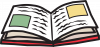 open book with writing and images illustration